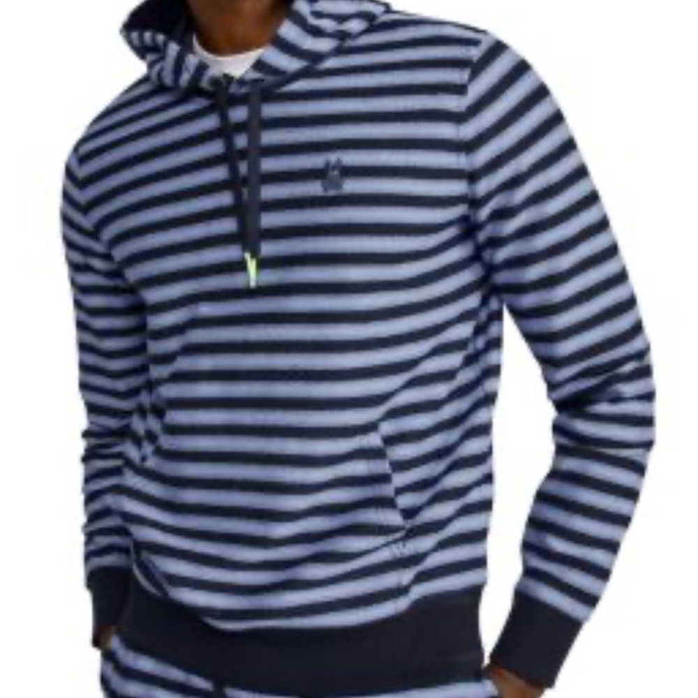 Psycho Bunny Sheffield Stripe Hoodie Warm Sweatshirt Herringbone Weave Stripes